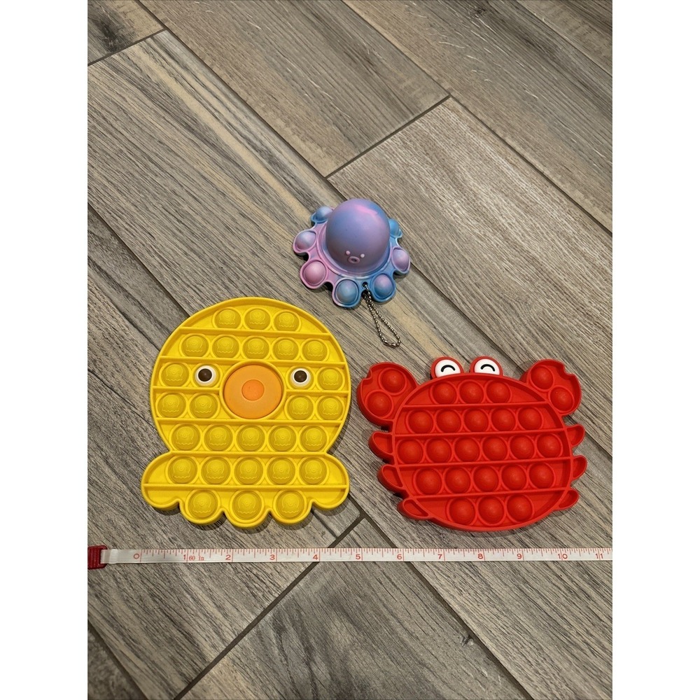 Sea Creature Fidget Pop It Bundle 3pc Set (Crab, Octopus, Keychain) Sensory Toys